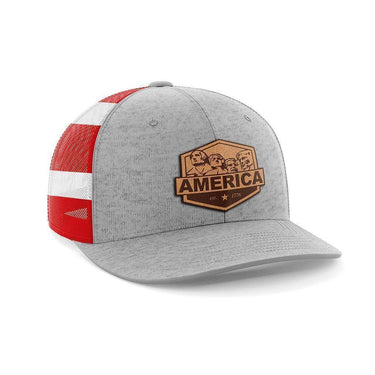 America Mount Rushmore Leather Patch Hat Hat Greater Half Heather Grey/Flag